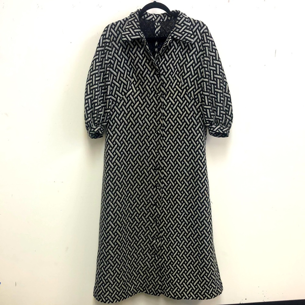 Vintage Black Silver Polyester Button Coat Dress